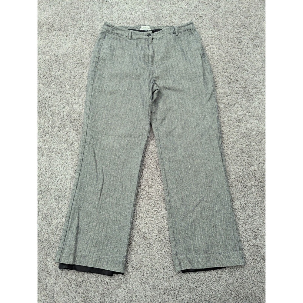 L.L. Bean Pants Womens 12 Classic Fit Lined Herringbone Gray Casual Lined